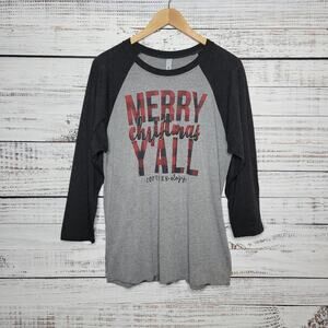 Southern-ology Merry Christmas Y'all Graphic Raglan Tee Grey | Large